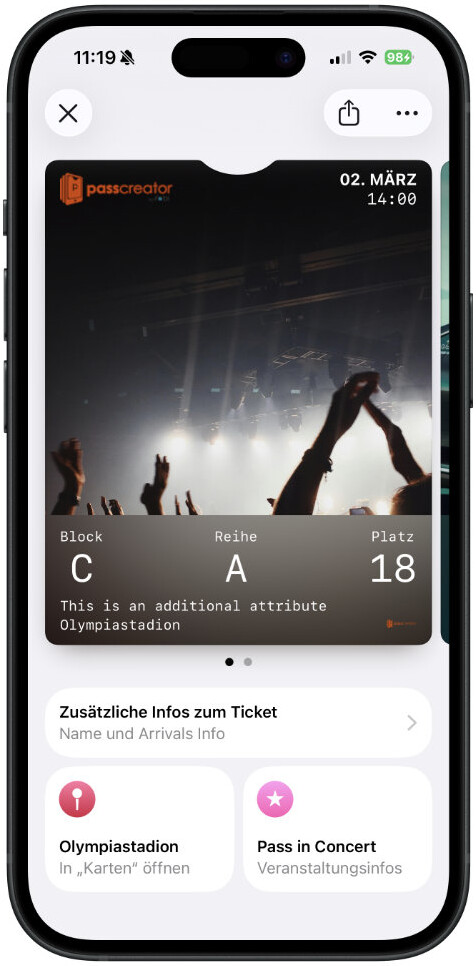 Ein Event-Ticket in Apple Wallet auf iOS 26