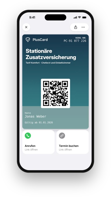 YourInsurance PlusCard for supplementary hospital cover in Apple Wallet