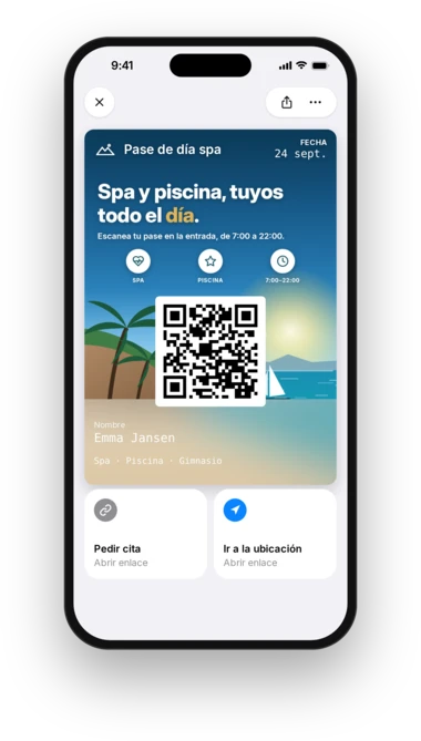 Pase de día para el spa de YourHotel en Apple Wallet