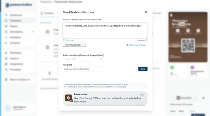 Plan a push notification in Passcreator
