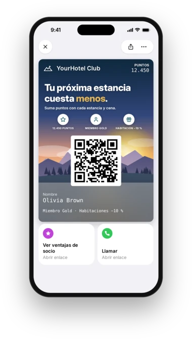 Tarjeta de socio de YourHotel Club en Apple Wallet
