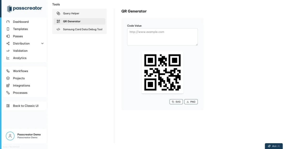 The QR Generator under Tools