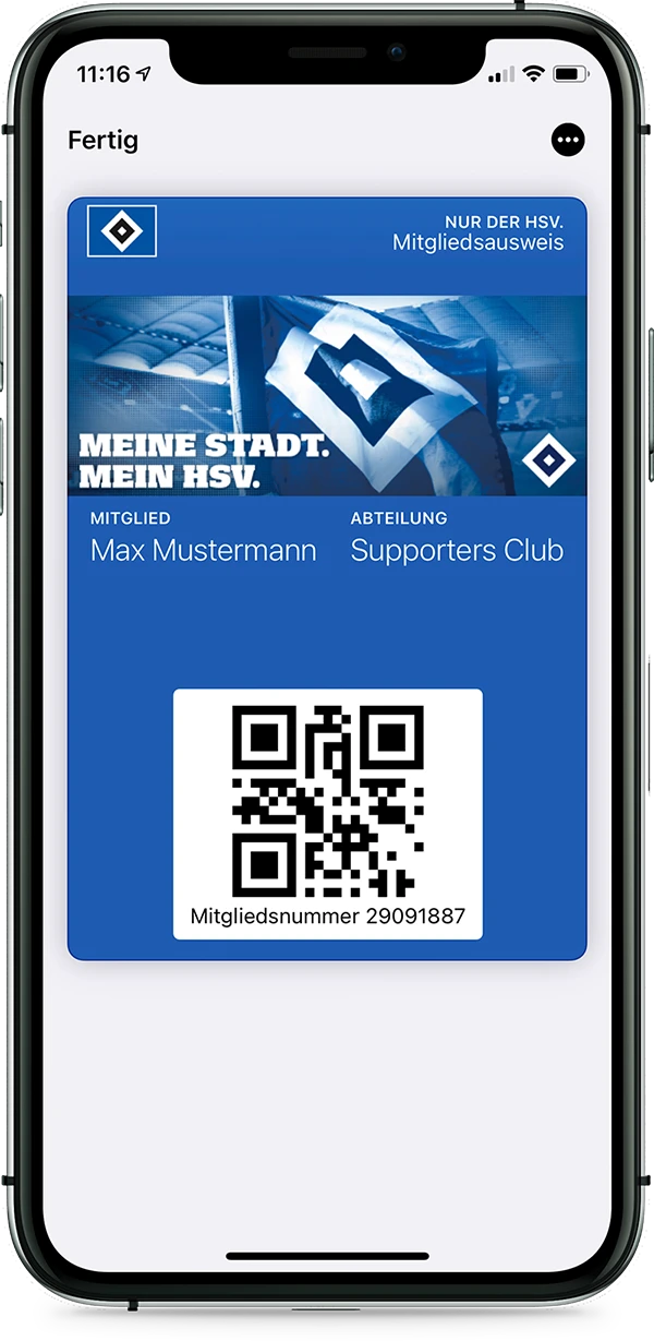 Vorderseite des digitalen HSV-Mitgliedsausweises im Wallet