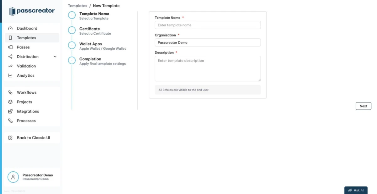 The first step of the New Template wizard.
